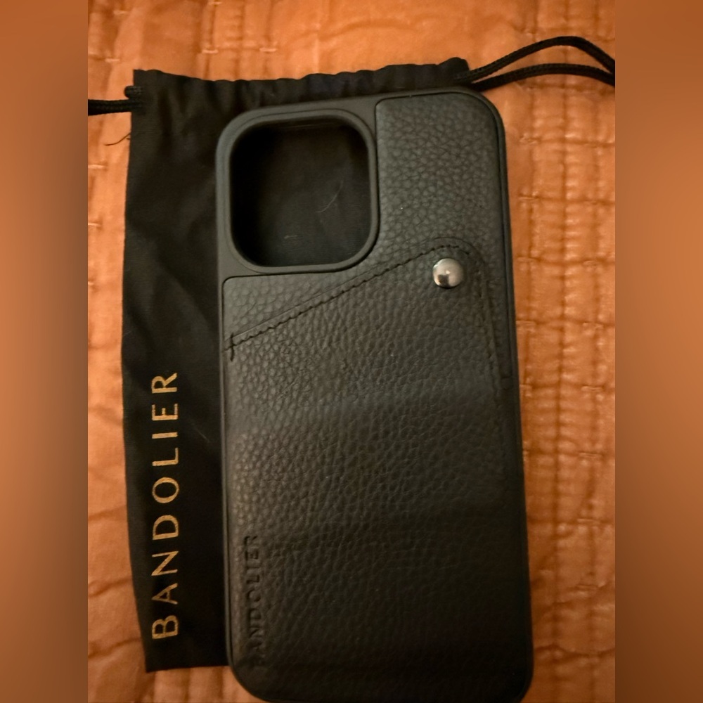 Bandolier Black Leather Phone Case with Card Pocket